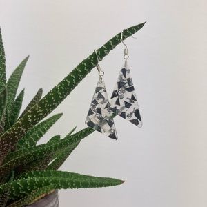 Handmade Clear Silver & Black Resin Earrings